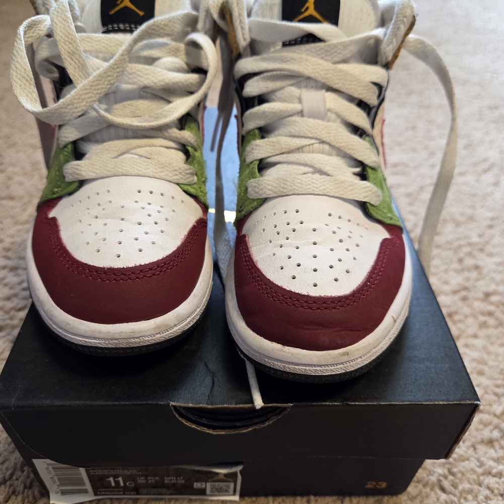 Jordan Kids' Red, Green, and White Sneakers